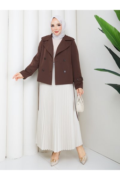 moda asmila Kruvaze Su Geçirmez Kısa Trençkot