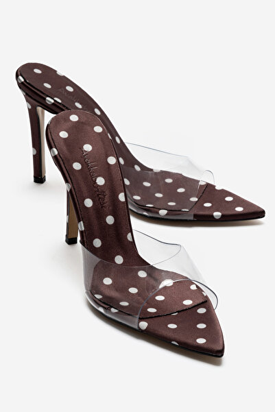 Ayakkabı Ateşi Women's Brown Polka Dot Detailed Pointed Toe Thin Heeled Trans...