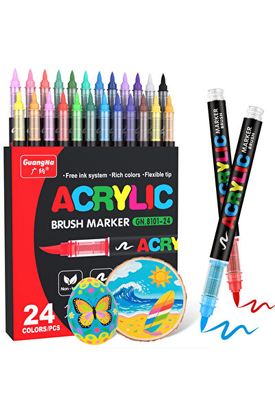 UĞURDAN 24'lü Akrilik Marker Kalem Seti Fırça Uçlu Brush Pen Water Based Cam ...