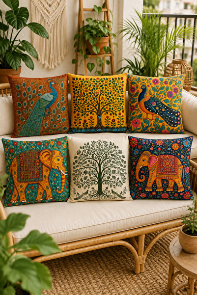 stellahomes Set of 6 Bohemian Decorative Throw Pillow Covers with Peacock, El...