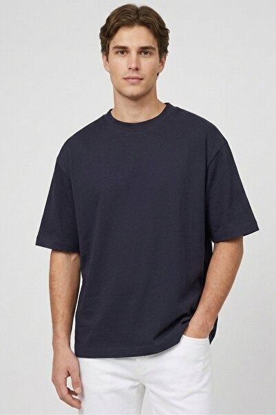 ALCOTT Men Crew Neck Short Sleeve Solid T-Shirt, Dark Navy