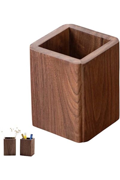 STARSTAR 1-Piece Handcrafted Square Black Walnut Wood Pen Holder, Desktop Sta...