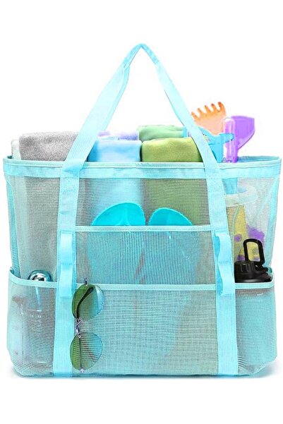 STARSTAR Blue mesh family beach storage bag, holds towels, toys and travel va...