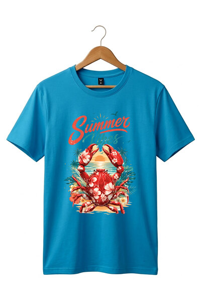 The Baski تي شيرت Summer Vibes مطبوع عليه سرطان البحر، مصنوع من القطن بنسبة 1...