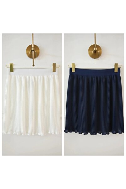 fh fashionhere Women's Pleated Skirt Underwear 2-Pack Ecru Navy Blue Elastic ...