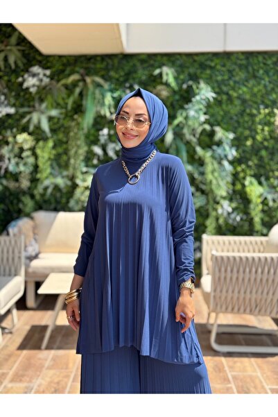 Afili 5005 Sandy Pleated Trousers Set Indigo