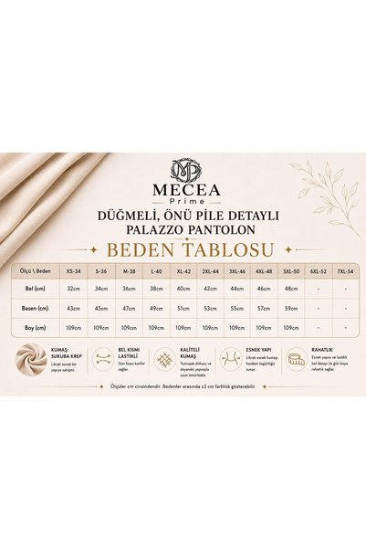 mecea prime Women's Beige Lycra Button Detailed Pleated Palazzo Pants High Waist Scuba Crepe Wide Leg Trousers (Promotional Price)