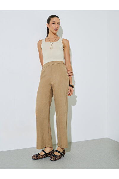 Styli Beige Solid Wide Leg Pants with Elasticated Waistband