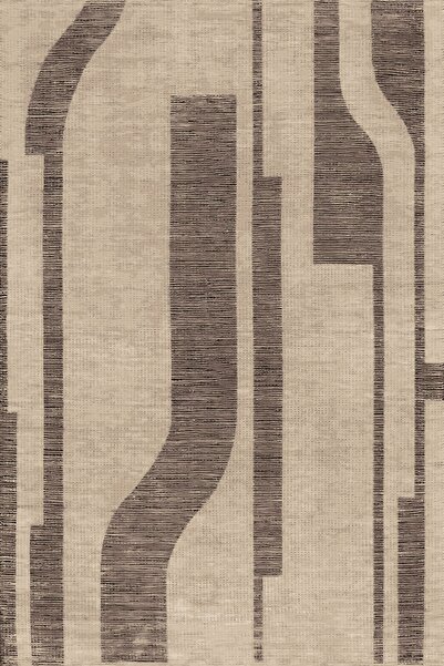 SARAZ HALI Modern Bej Kahve Organik Çizgi Desenli Baskı Şönil Kilim Kaymaz Ta...