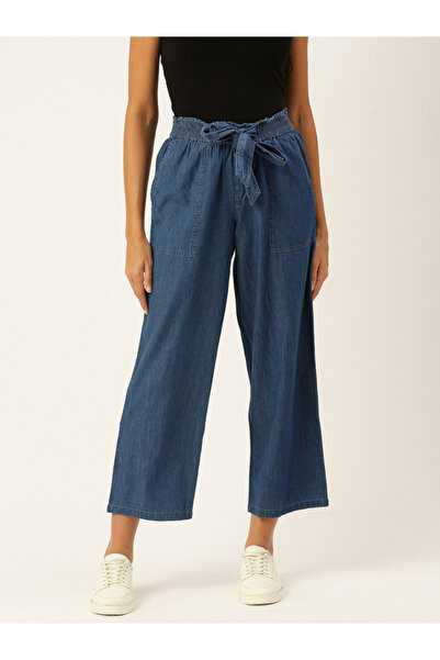 De Moza By Styli Blue Woven Cotton Denim Culottes