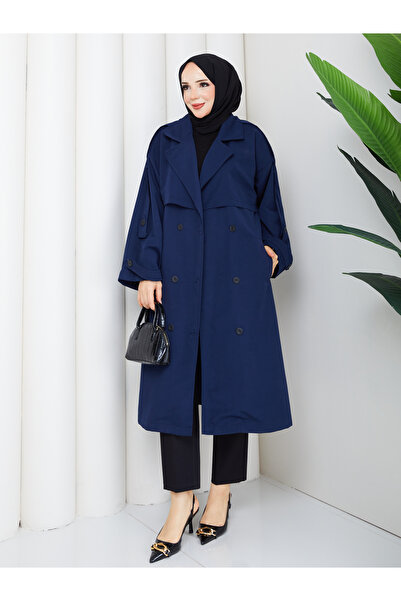 RACE FASHİON Women's Oversize Buttoned Hijab Trench Coat Rc3111