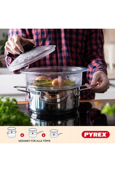 NO BRAND Set de gătit la aburi - Strecurătoare de sticlă de 20 cm cu capac Pyrex