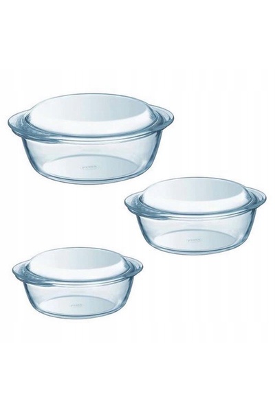 NO BRAND Set de 3 x vase termorezistente cu capac Pyrex, rotunde, de 1,3 L, 2...