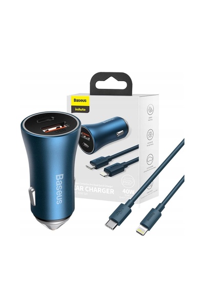 Baseus Încărcător auto USB-C / USB 40W PD QC, adaptor de încărcare rapidă + c...