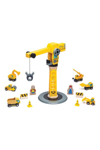 BIGJIGS Toys Vehicule de construcții tip macara cu accesorii Bigjigs