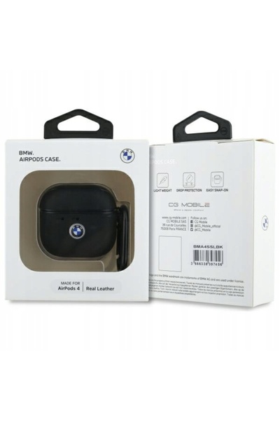 NO BRAND Husă BMW din piele pentru căști AirPods 4 de la Apple, cu logo argintiu