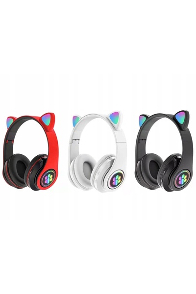 NO BRAND Căști wireless Bluetooth cu radio FM, MP3, urechi de pisică și lumin...