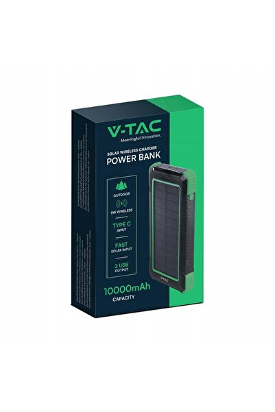 NO BRAND Baterie externă cu încărcare solară și inductivă 2xUSB 10000mAh V-TAC