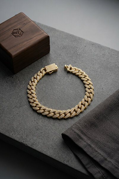 Generic Brand Cuban Chain Model Zircon Stone Gold Color Men's Bracelet