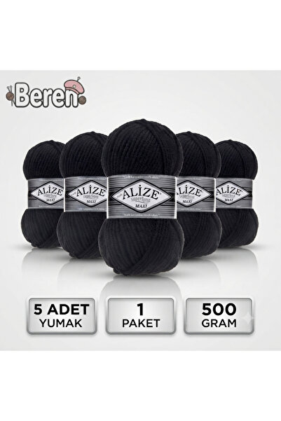 Alize Süperlana Maxi - 60 Black - 5-Pack - 100Gr/100M - Hand Knitting Yarn - ...