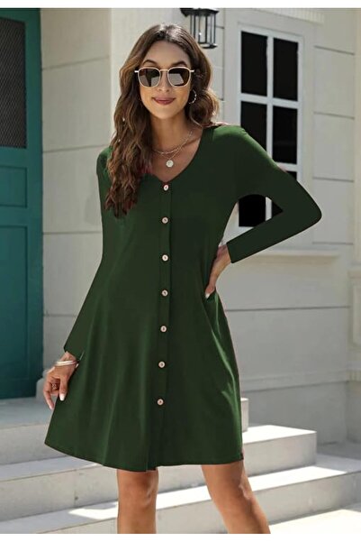 Dotail Women's Midi Dress, Loose Fit, A-Line, Pockets, Cotton, Size S, Color:...