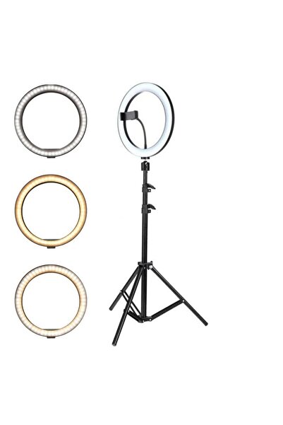 MACVI Lumină inelară LED de 18 " cu USB, trepied reglabil și suport pentru te...