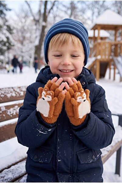 Aware Time 4-8 Years Old Boys' Open-Cut Angora Knitted Gloves