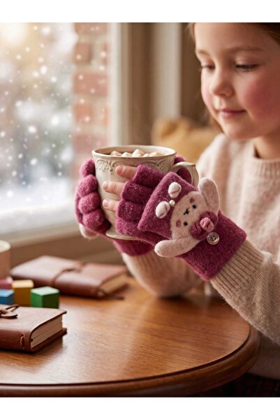 Aware Time قفازات تريكو من الأنجورا للفتيات من عمر 4-8 سنوات