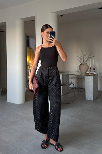 MAGARDE Stone Embroidered Imported Pants - Black