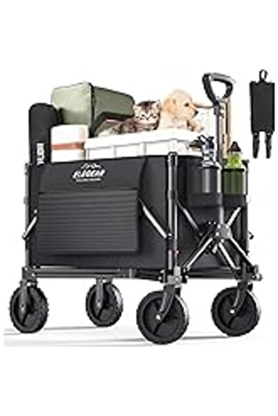 Kitsure Foldable Cart with Wheels, Multi-purpose Shopping Cart with 200lbs Load Capacity, Black, 71.1 x 43.2 x 91.4 cm