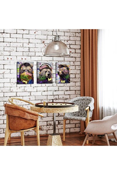 HOME MODE 30x40 cm 3 Panel Gallery Wrapped Canvas | Graffiti Bear Wall Art | ...
