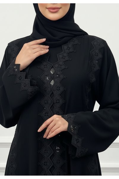 Nukhbaa Geometric Lace Abaya | Nida Fabric