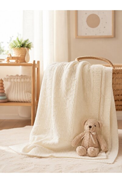 Pure Boutique Paturica bebe tricotata ivoire imblanita 85x100 cm pentru patut...
