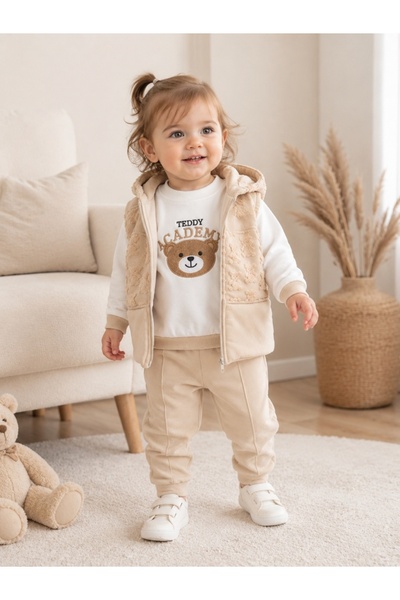 Pure Boutique Set bebe 3 piese din bumbac cu vesta groasa, bluza si pantaloni...