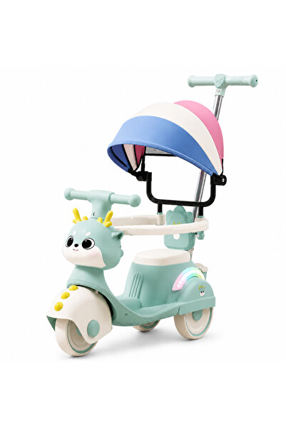 OEM Motocicletă ride-on 4 în 1 pentru copii cu copertină și mâner parental - Verde