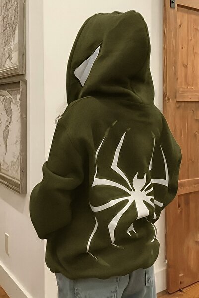 JANTIL MODA Unisex 3 Thread Kangaroo Pocket Hooded Sweatshirt Custom Spider P...