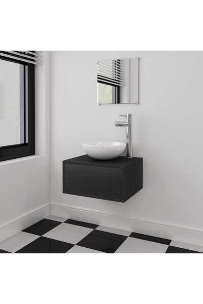 vidaxl Three Piece Bathroom Furniture and Basin Set Black