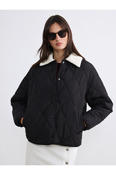 LC Waikiki Plush Collared Quilted Women's Puffer Coat