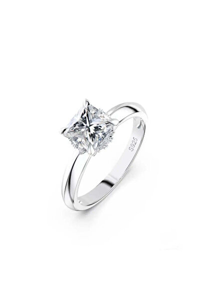 The Jewel Heart Inel Diamond, Argint 925 Rodiat, Piatră Pătrată cu Halo, Mări...
