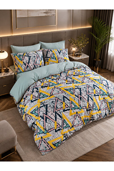 Erays Home Geometric Triangle Pattern Double-Sided Double Duvet Cover Set