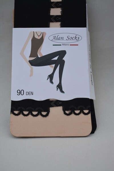 OEM Ciorap pantalon de dama, culoare neagra, cu model deosebit