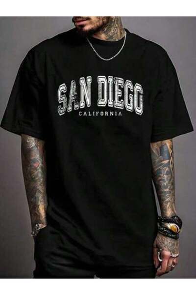 9JY []San Diego California Retro US City State Travel Print T-Shirt Casual Cr...