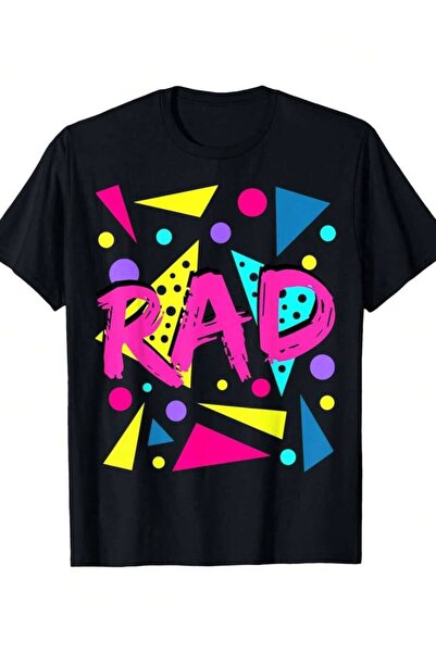 9JY Men's Retro T-Shirt - 100% Cotton Vintage RAD Lettering 80s Pop Art Tee, ...