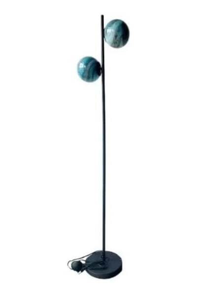 HXD Zoomlion Modern Double-Bulb Floor Lamp with Turquoise Glass Shades – Blac...
