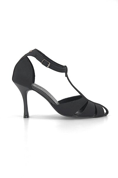 Lady Sunna Princesser Siyah Süet Bilek Bantlı Açık Burun 8 cm İnce Topuklu Kadın Ayakkabı Yumuşak Es