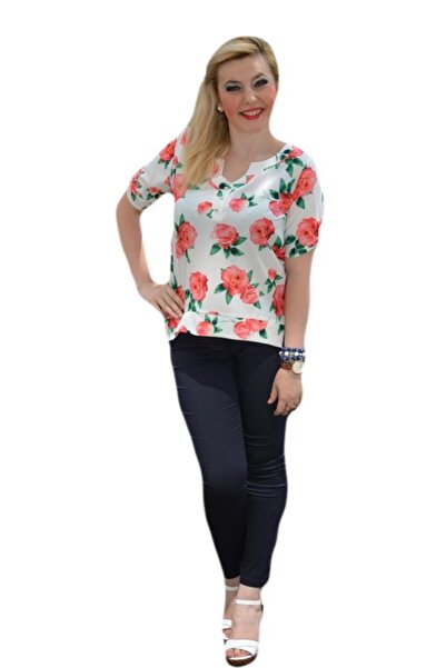 OEM Bluza deosebita de primavara-vara, alba cu design floral corai