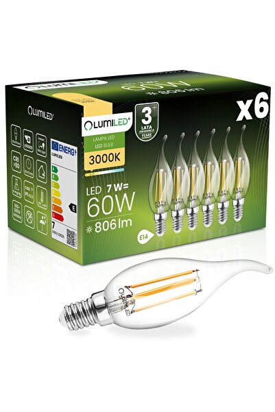 Lumiled 6x Bec LED E14 tip lumânare BA35 7W = 60W 806lm 3000K Cald 360 °   FI...