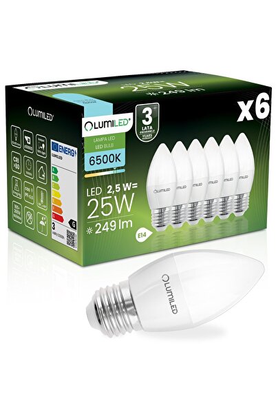 Lumiled 6x Bec LED E27 tip lumânare B35 2.5W = 25W 249lm 6500K Rece 180 °