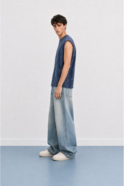 Respire Tricou fără mâneci pentru bărbați, lavabil, bleumarin