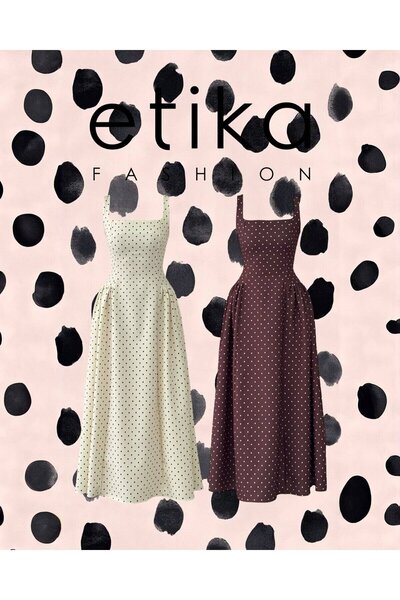Clothes Fast Rochie midi de damă, maro, cu buline, cu bretele, cu decolteu pă...